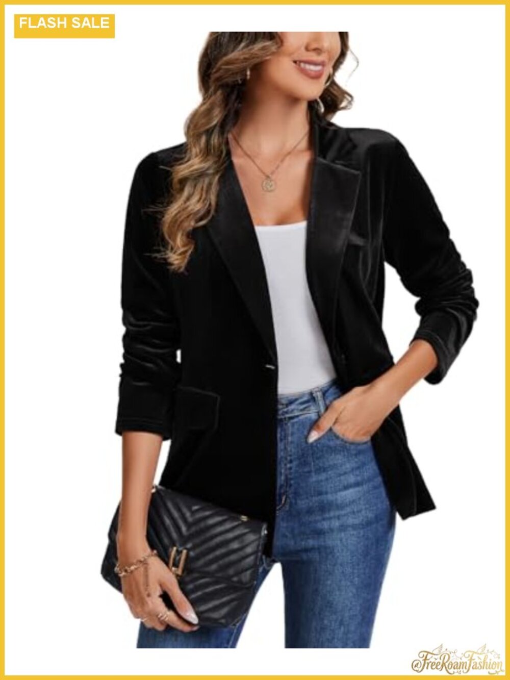 Velvet Blazer Women Long Sleeve One Button Jacket Polyester Spandex Slim Fit